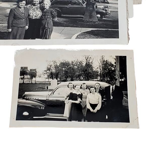 B&W 1940s People Posing in Front of Car Vehicle Landscape Snapshot Man Children - Picture 3 of 8